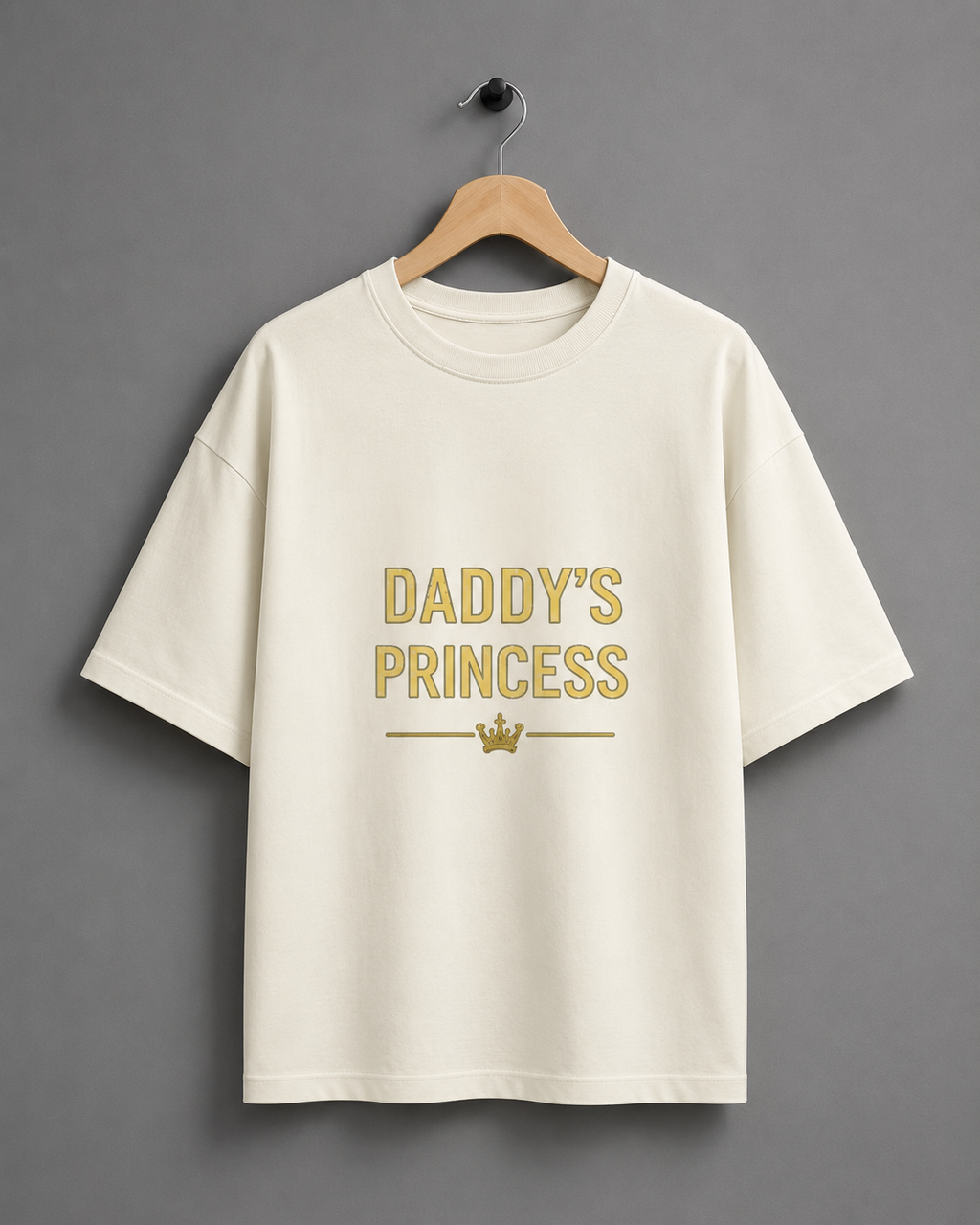 Daddy's Princess Terry Oversized Tee | Premium Gold Crown Graphic