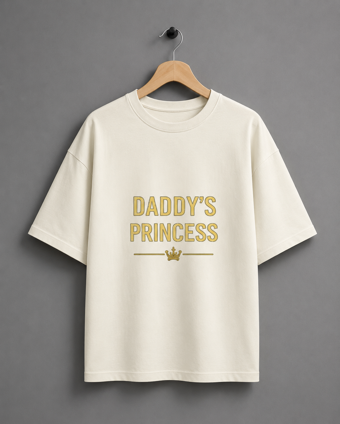 Daddy's Princess Terry Oversized Tee | Premium Gold Crown Graphic