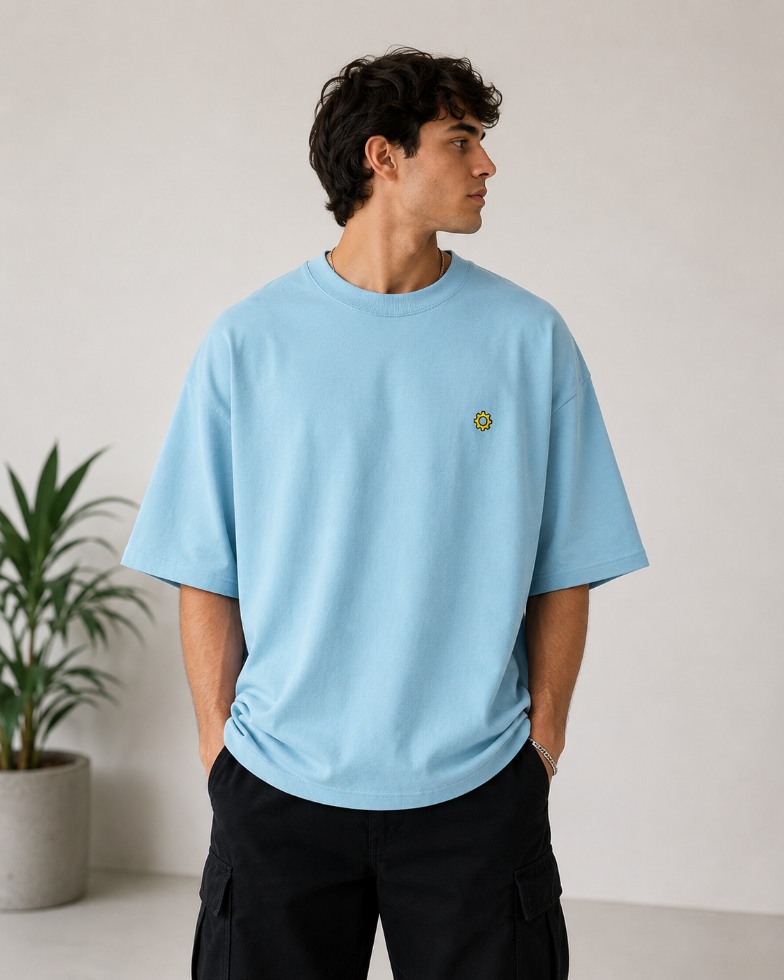 Power Saving Mode Oversized Tee | Sky Blue Tech Humor Graphic