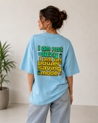 Power Saving Mode Oversized Tee | Sky Blue Tech Humor Graphic