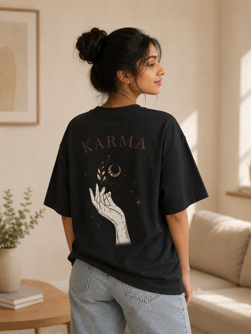 Mystical Karma Oversized Tee | Premium Celestial Hand Graphic