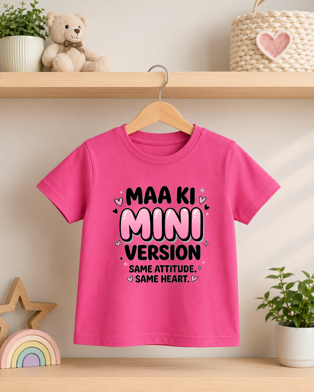 Maa Ki Mini Version Girls' Graphic Tee | Same Attitude & Heart