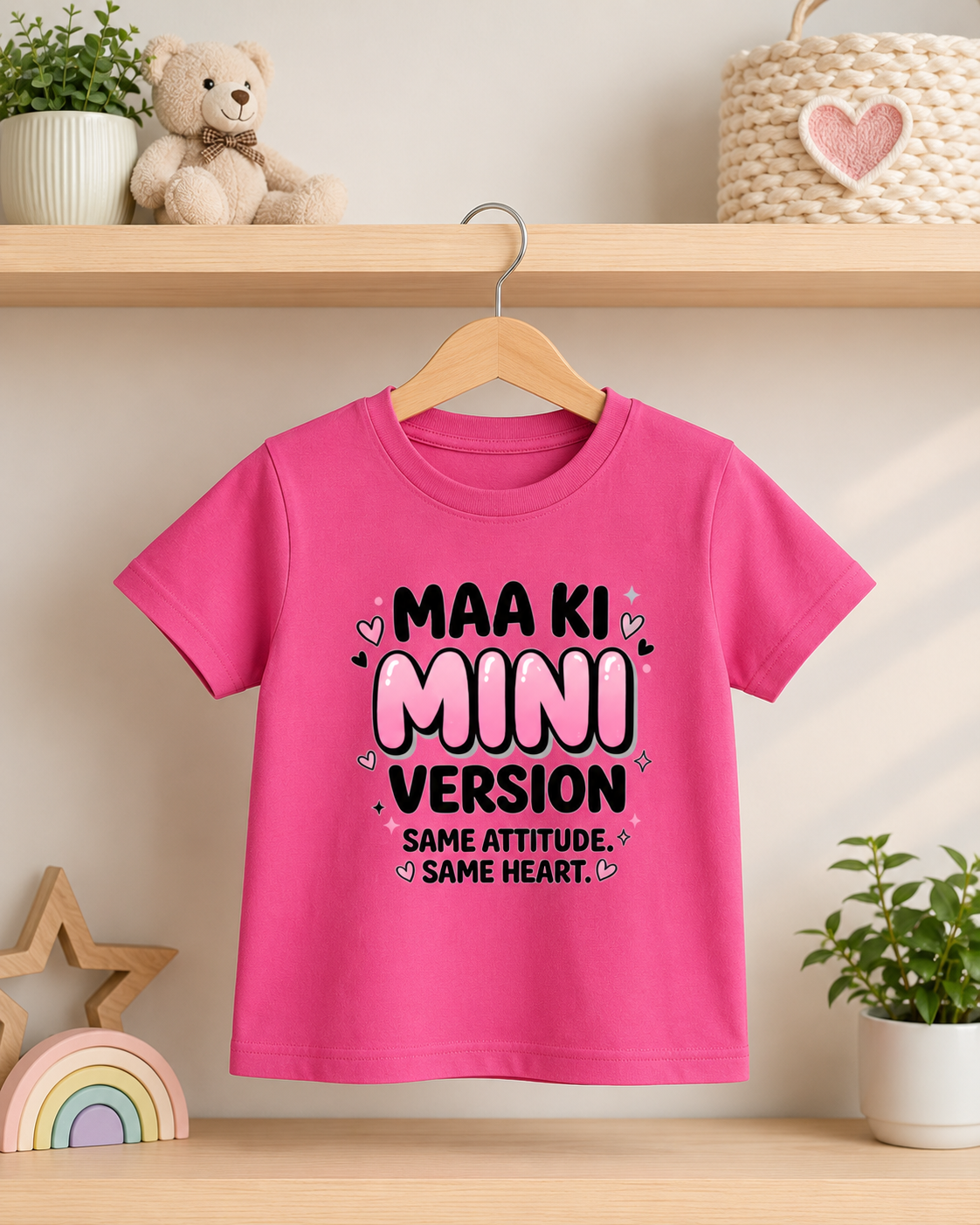 Maa Ki Mini Version Girls' Graphic Tee | Same Attitude & Heart