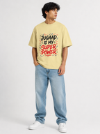 Jugaad Superpower Oversized Tee | Soft Beige Streetwear Graphic