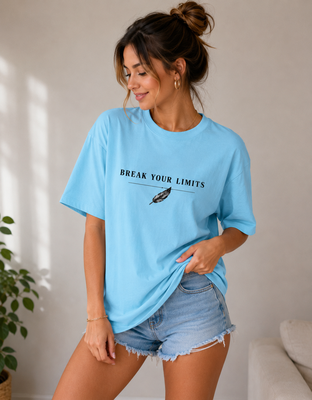 Rise Above Eagle Oversized Tee | Sky Blue Motivational Streetwear | Animal Edition