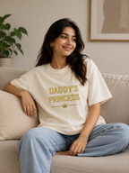 Daddy's Princess Terry Oversized Tee | Premium Gold Crown Graphic