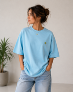 Power Saving Mode Oversized Tee | Sky Blue Tech Humor Graphic
