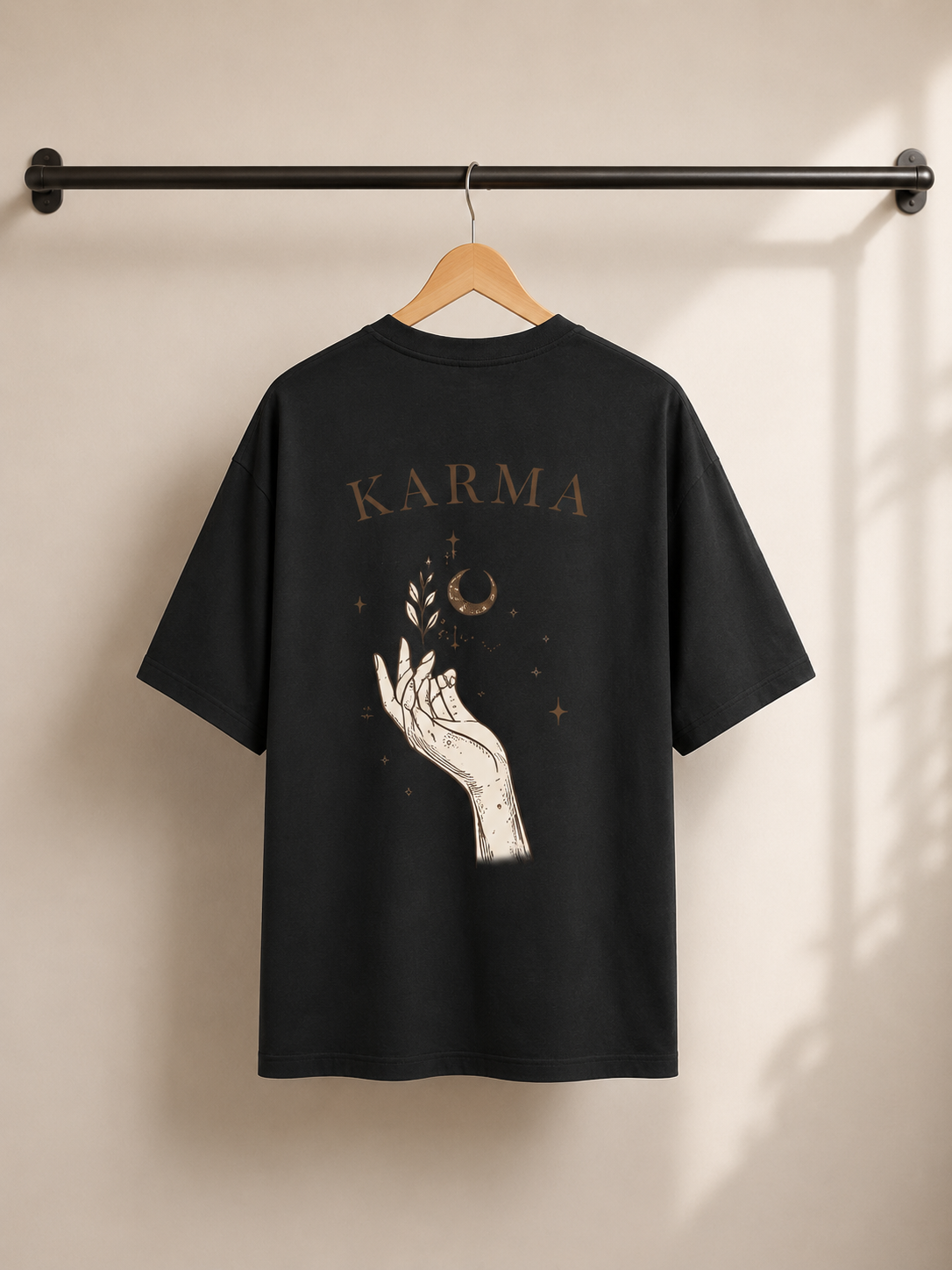 Mystical Karma Oversized Tee | Premium Celestial Hand Graphic