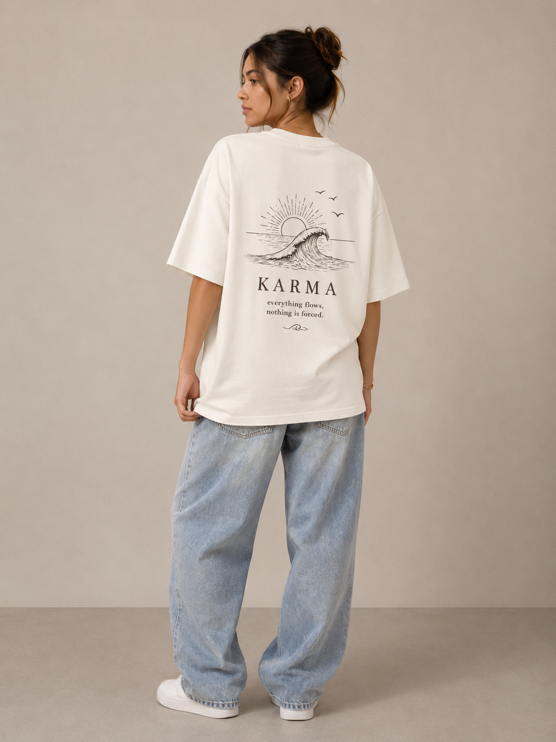 Ocean Karma Oversized Tee | Minimalist Zen Wave Graphic