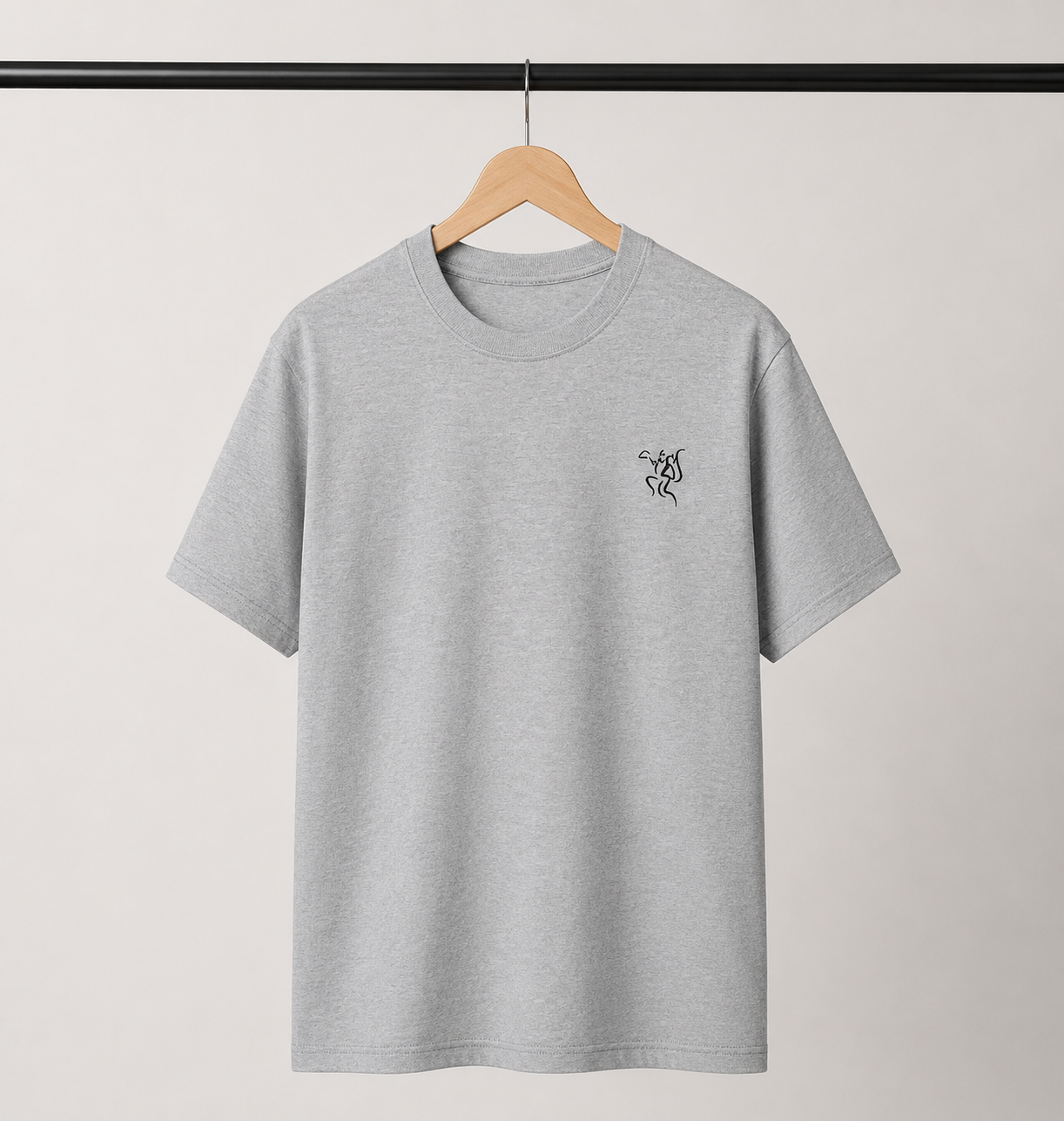 Embroidered Lord Hanuman Minimalist Unisex Tee | Premium Heather Grey Streetwear
