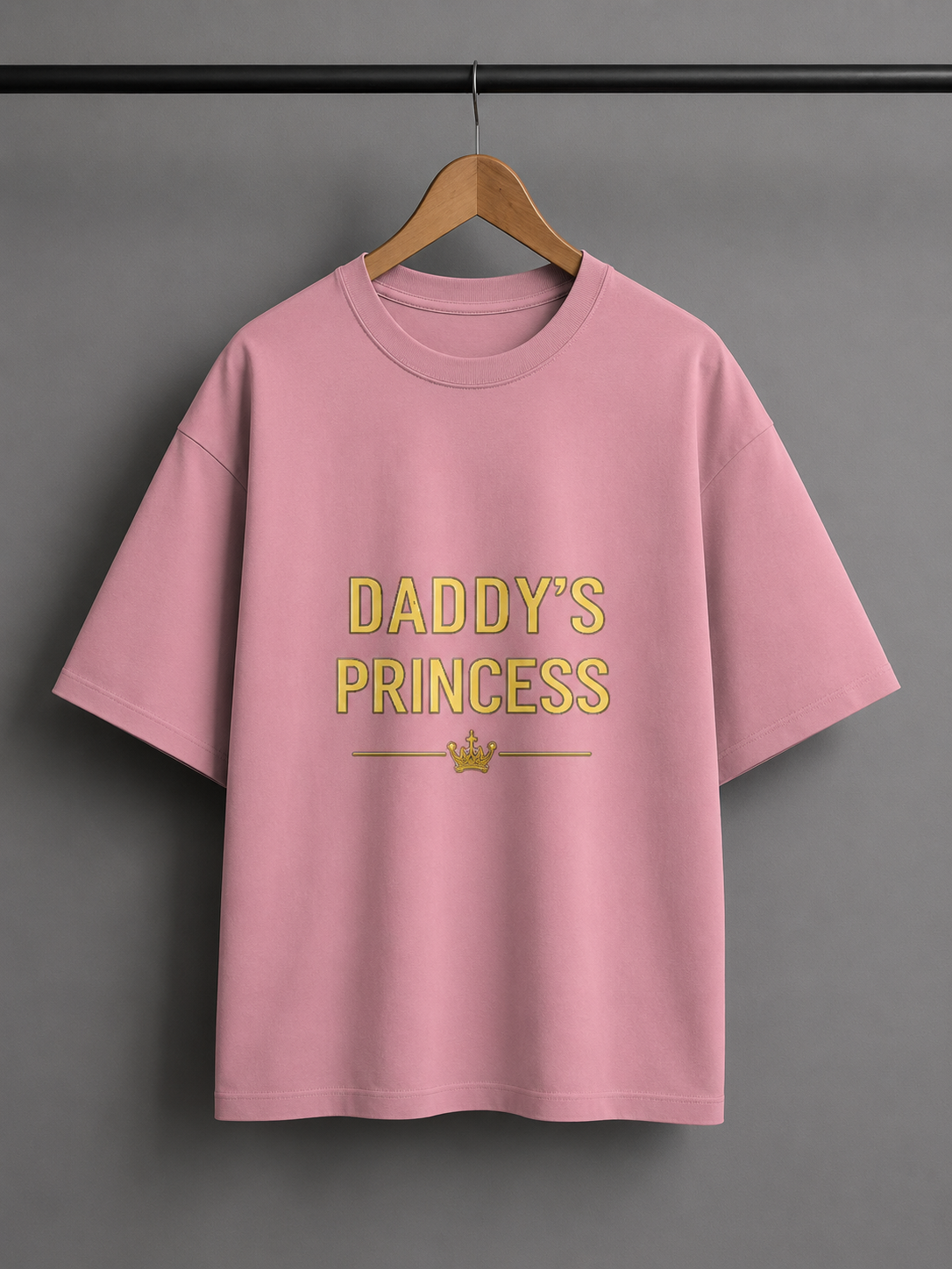 Daddy's Princess Terry Oversized Tee | Premium Gold Crown Graphic