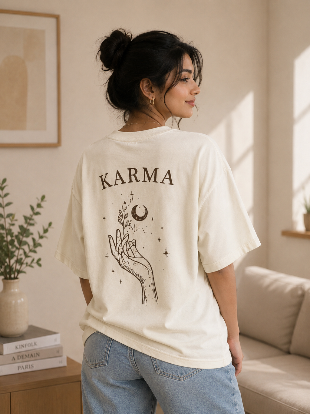 Mystical Karma Oversized Tee | Premium Celestial Hand Graphic
