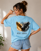 Rise Above Eagle Oversized Tee | Sky Blue Motivational Streetwear | Animal Edition