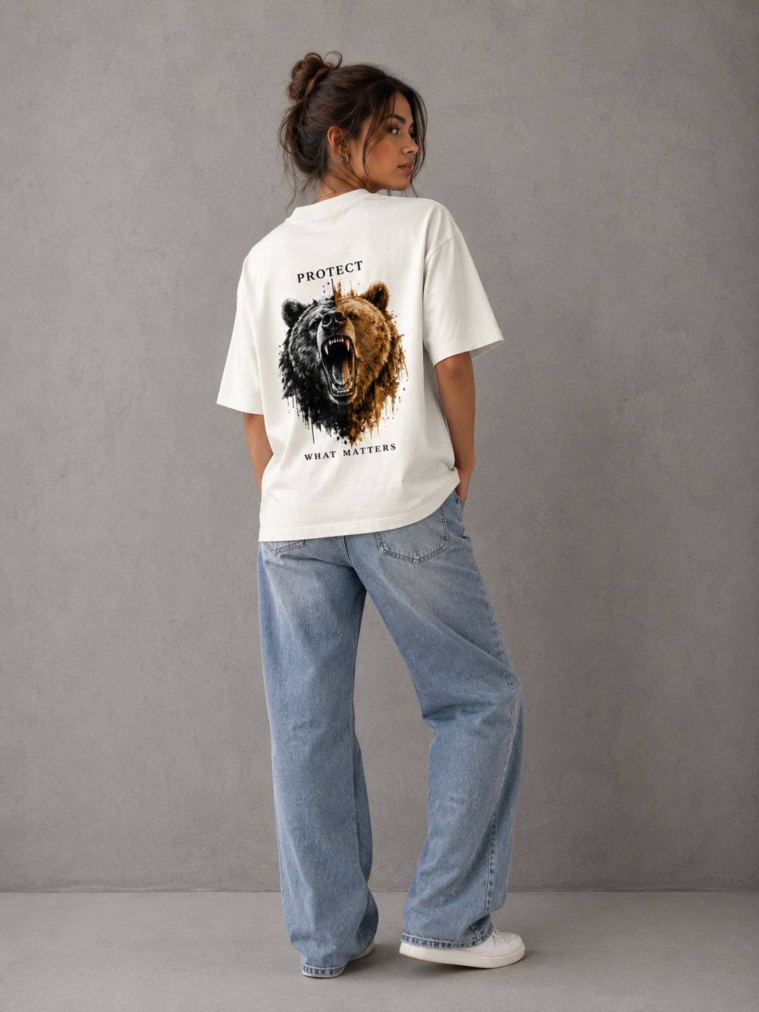 Protect What Matters Grizzly Oversized Tee | Premium Bear Streetwear | Animal Edition