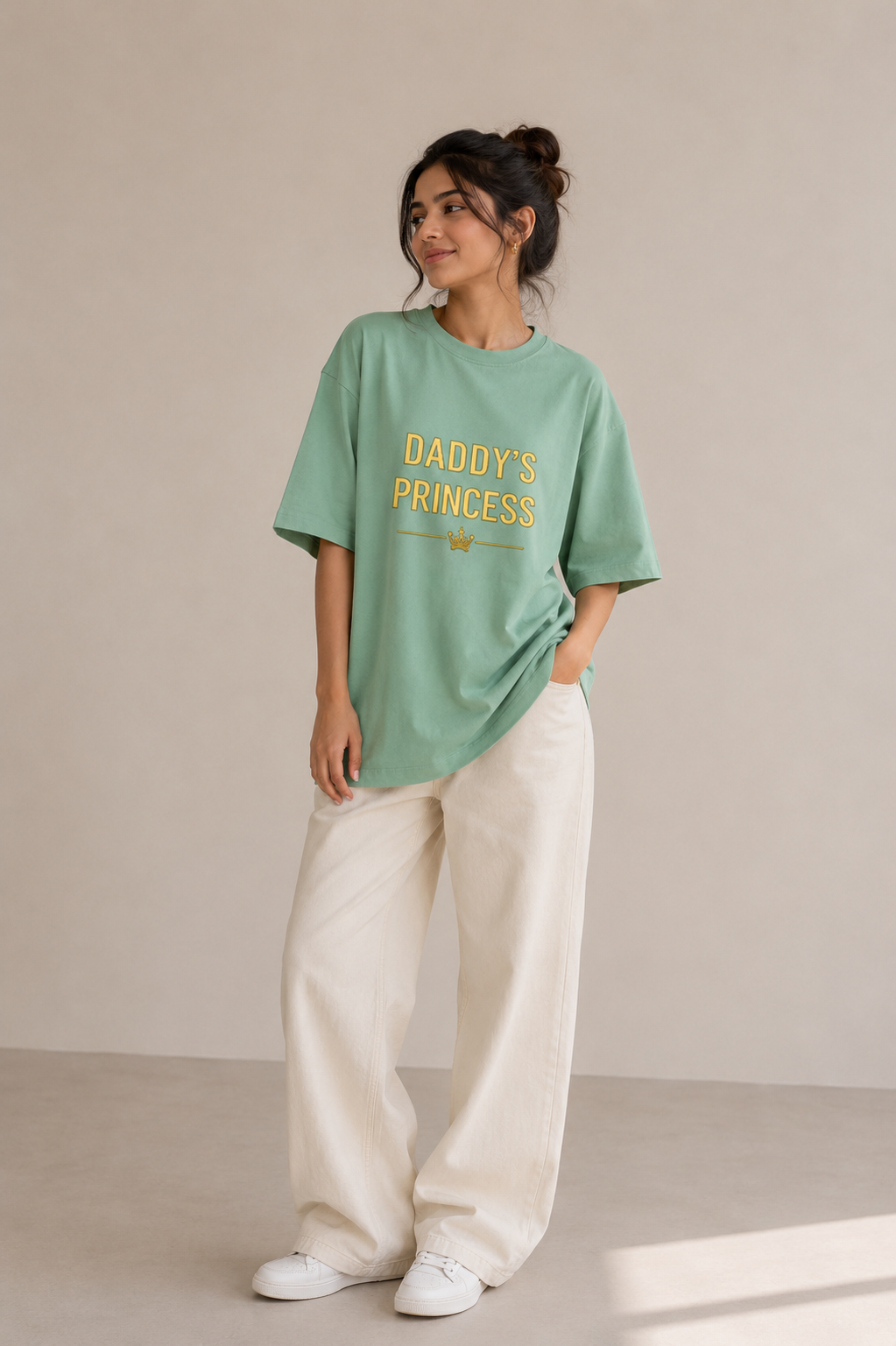 Daddy's Princess Terry Oversized Tee | Premium Gold Crown Graphic
