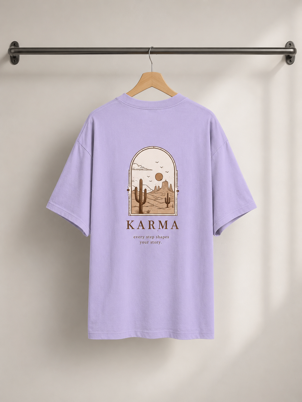 Desert Karma Oversized Tee | Lavender Boho Minimalist Graphic