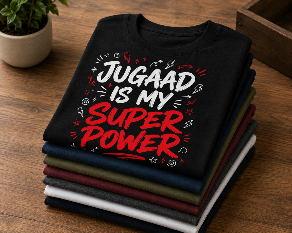 Jugaad Is My Superpower Oversized Tee | Heavyweight Graphic T-Shirt | Black