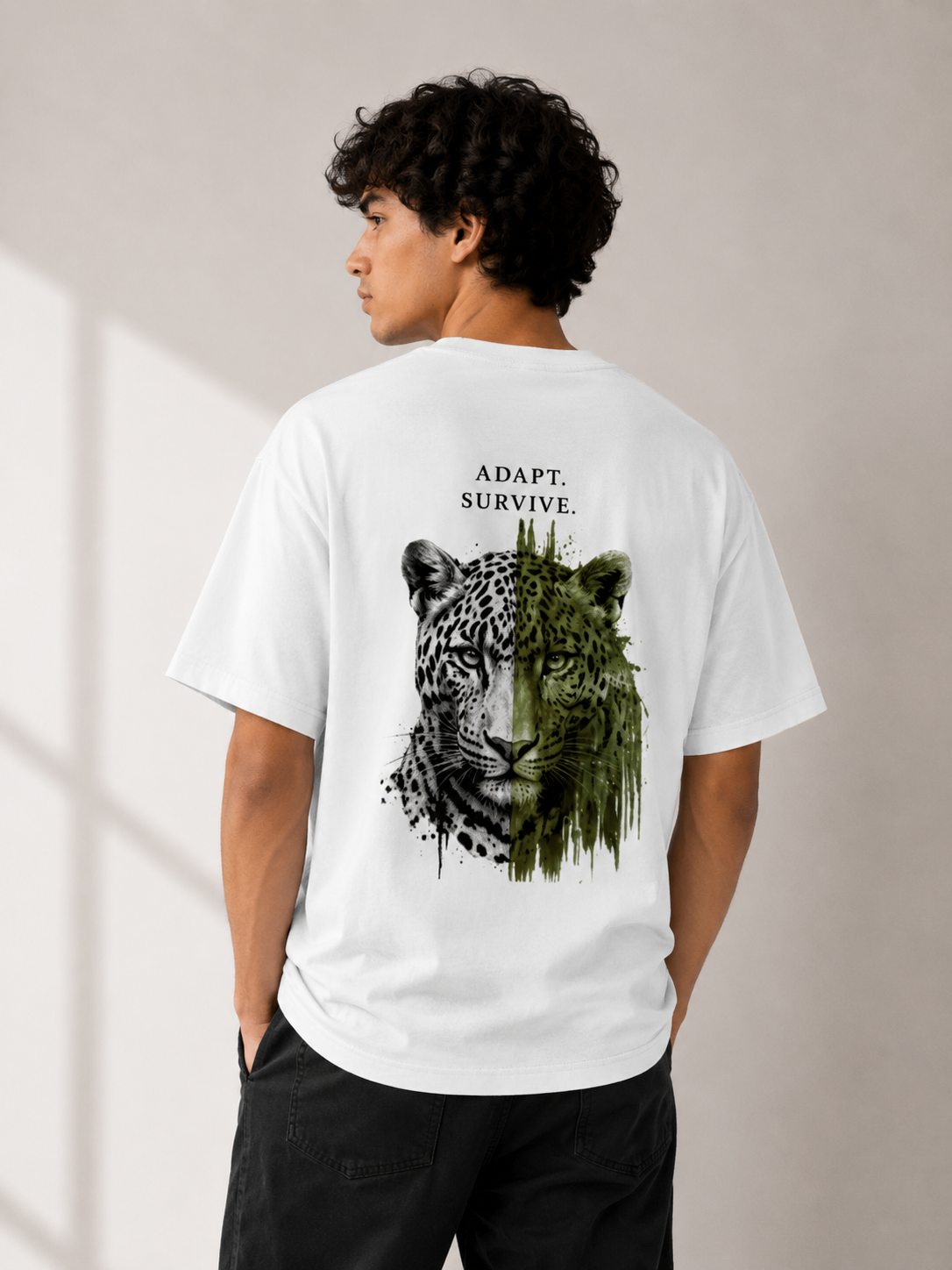 Adapt & Survive Leopard Oversized Tee | Urban Jungle Streetwear | Animal Edition