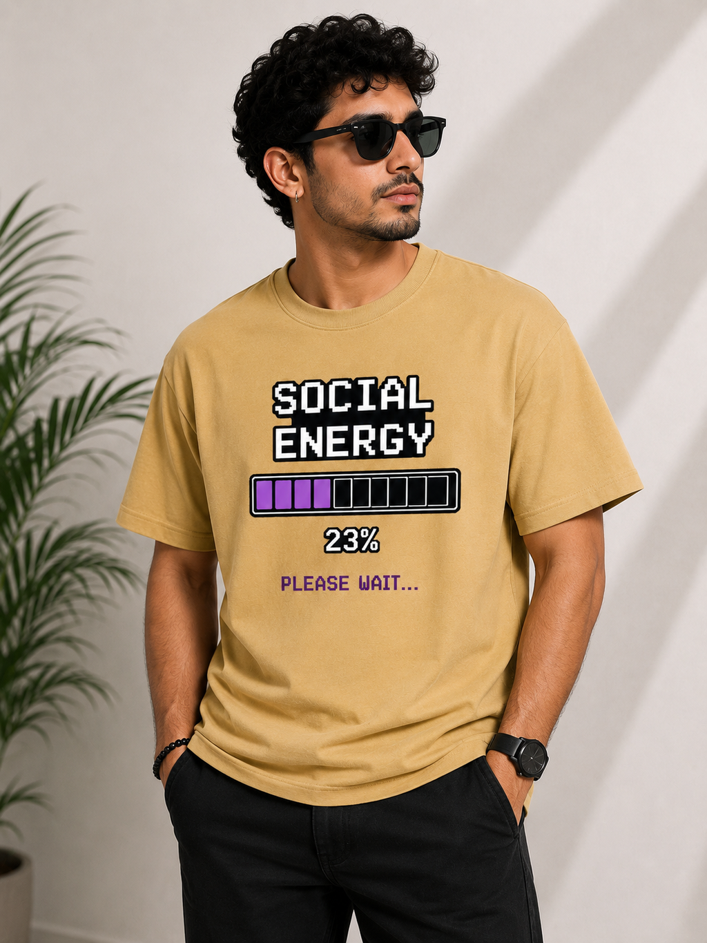 Social Energy Loading Oversized Tee | Retro Pixel Art Graphic