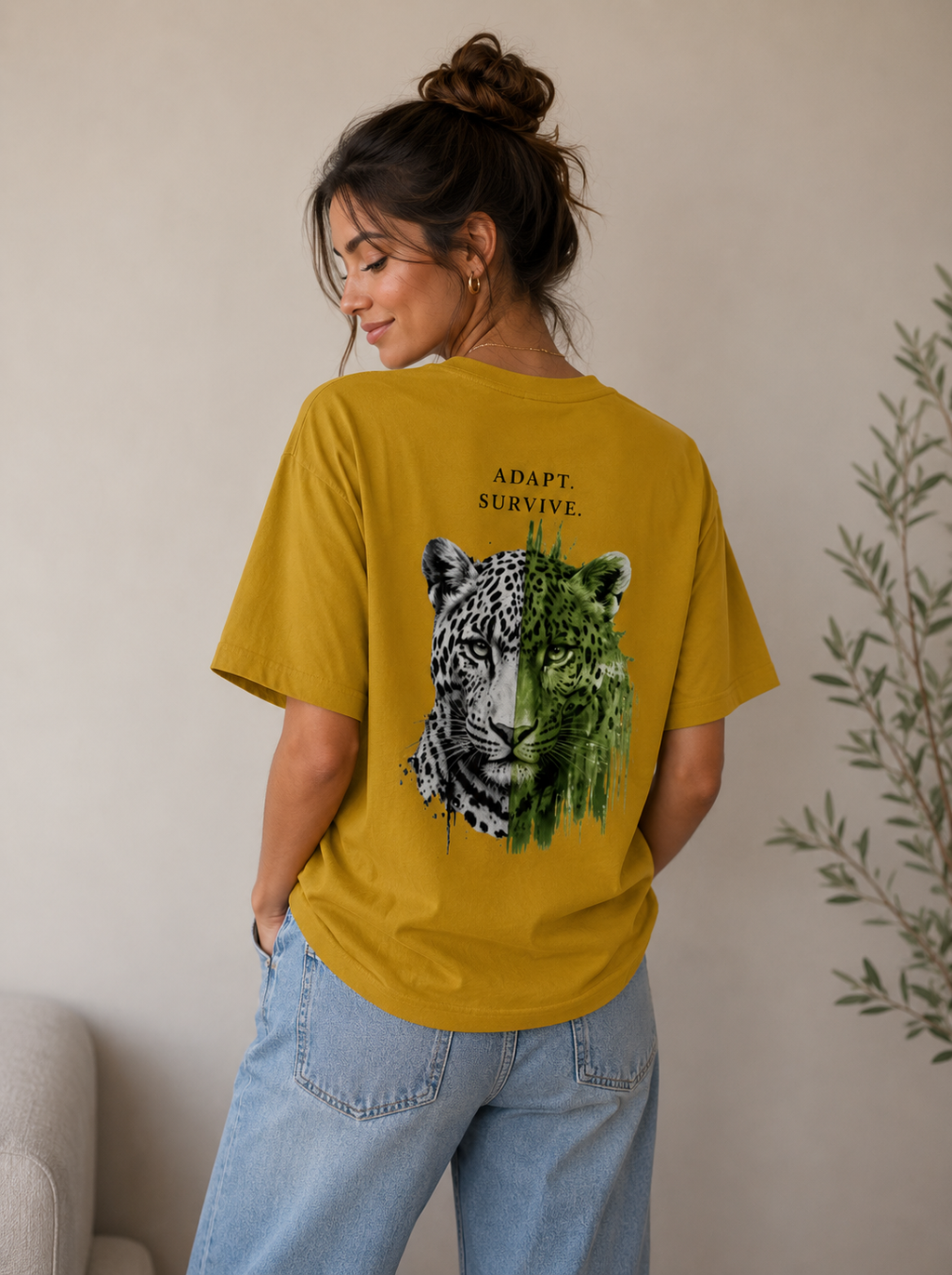 Adapt & Survive Leopard Oversized Tee | Urban Jungle Streetwear | Animal Edition