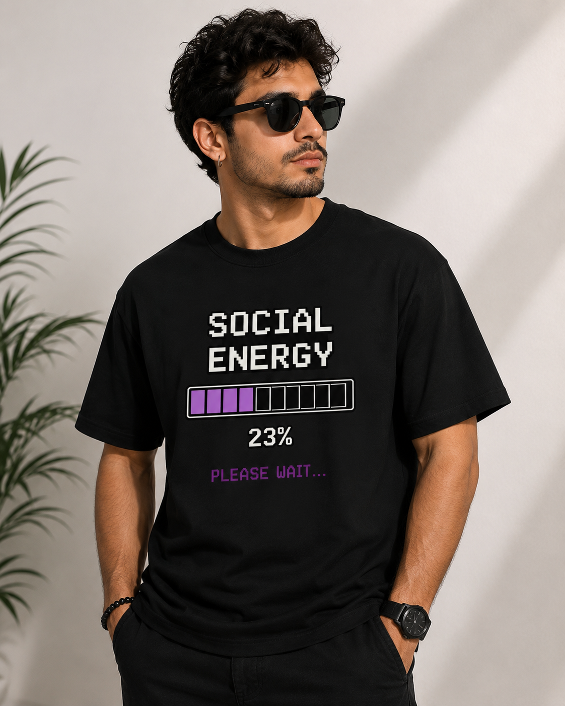 Social Energy Loading Oversized Tee | Retro Pixel Art Graphic