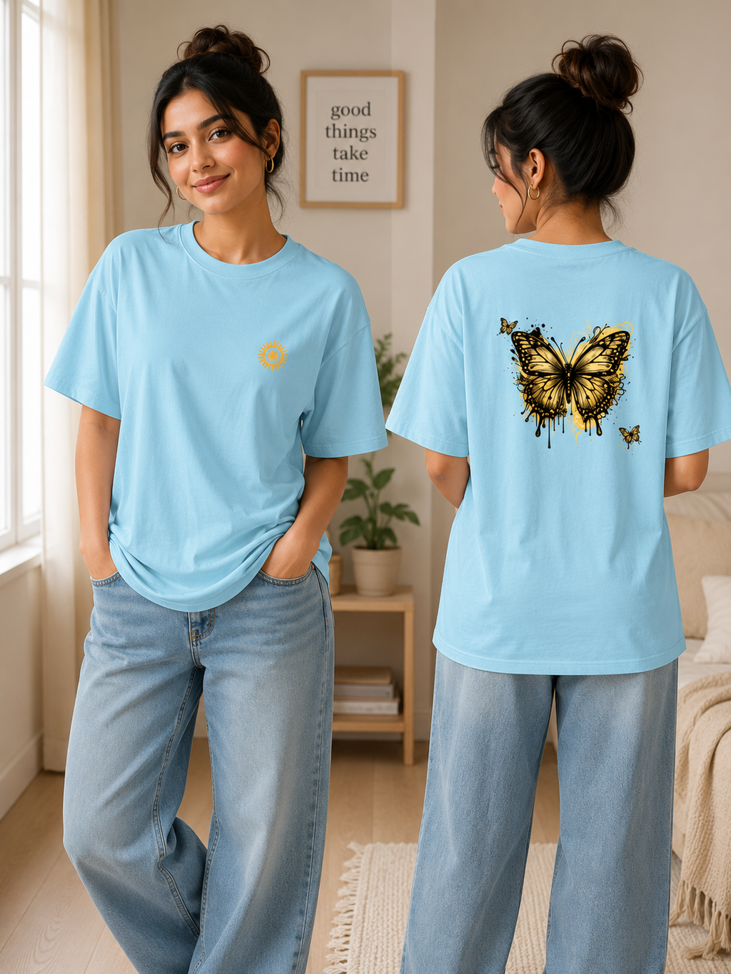 Ethereal Monarch Butterfly Oversized Tee | Urban Grunge Graphic