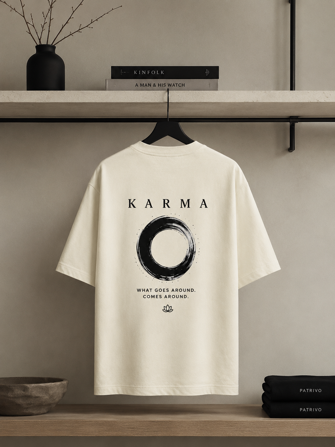 Karma Zen Enso Oversized Tee | Minimalist Spiritual Streetwear | Off White