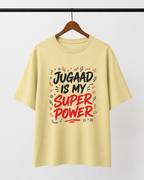 Jugaad Superpower Oversized Tee | Soft Beige Streetwear Graphic