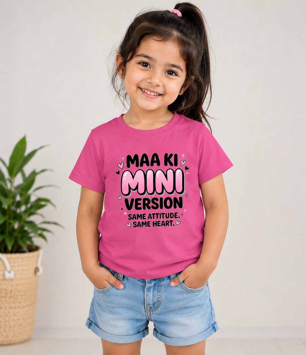Maa Ki Mini Version Girls' Graphic Tee | Same Attitude & Heart