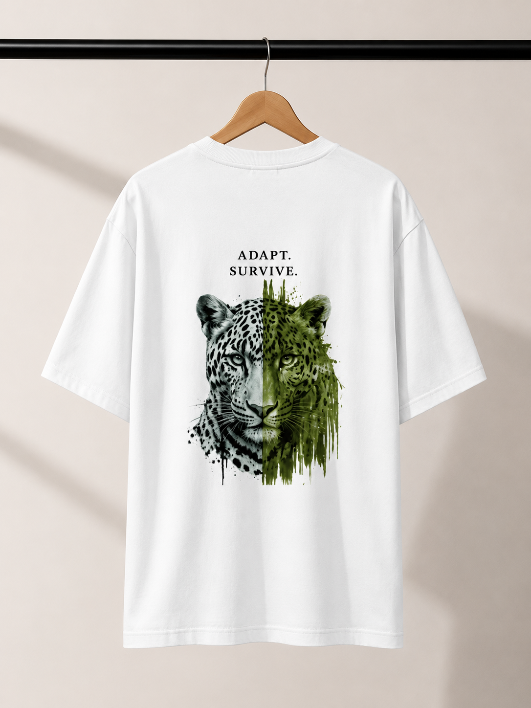 Adapt & Survive Leopard Oversized Tee | Urban Jungle Streetwear | Animal Edition