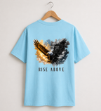 Rise Above Eagle Oversized Tee | Sky Blue Motivational Streetwear | Animal Edition