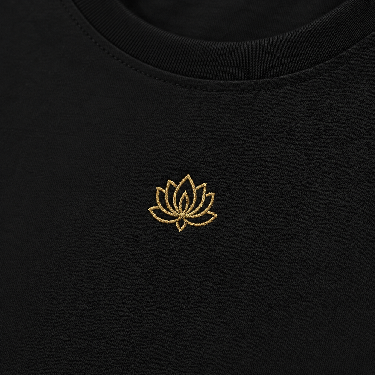 Embroidered Golden Lotus T-Shirt | Premium Minimalist Black Tee