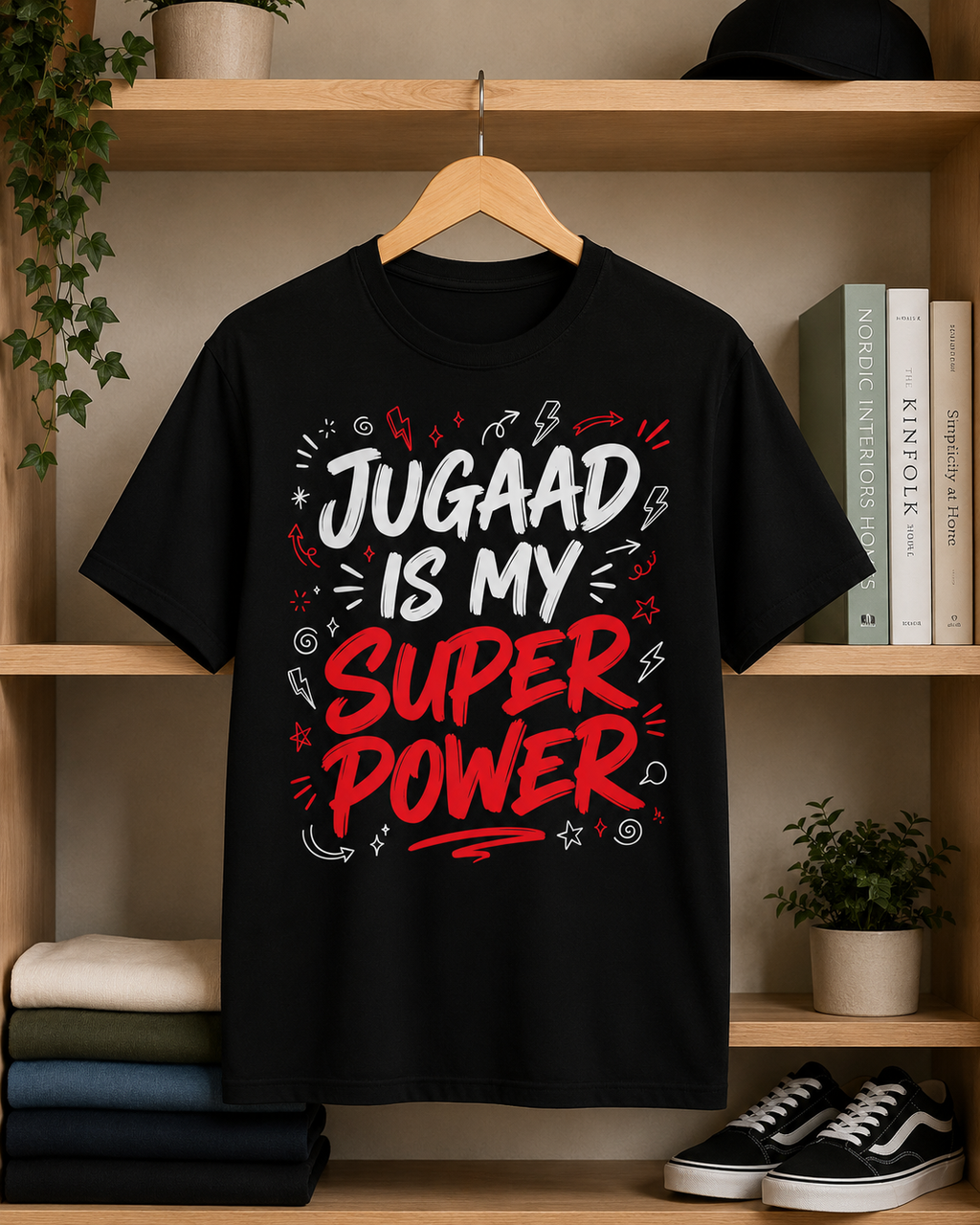 Jugaad Is My Superpower Oversized Tee | Heavyweight Graphic T-Shirt | Black