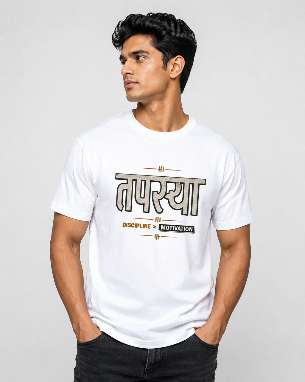 Tapasya - Discipline > Motivation Oversized Tee | Heavyweight Gym Graphic