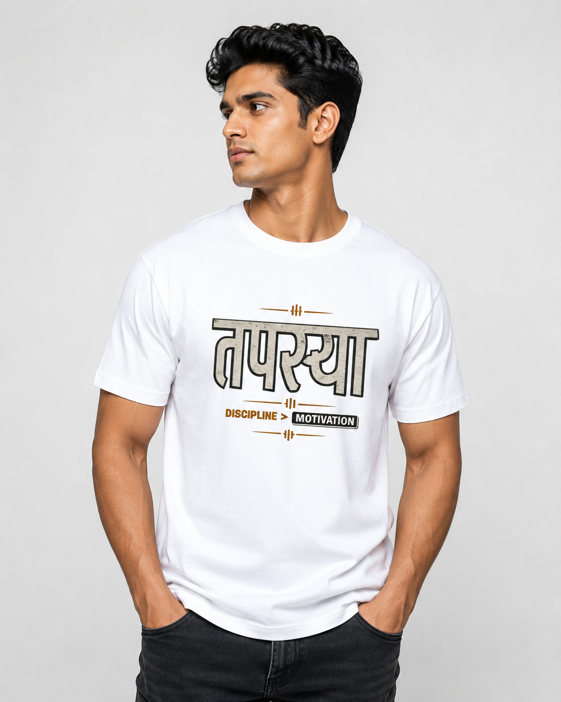 Tapasya - Discipline > Motivation Oversized Tee | Heavyweight Gym Graphic